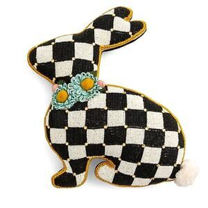 Brand New Mackenzie Childs Beaded Bunny Shaped Throw Pillow